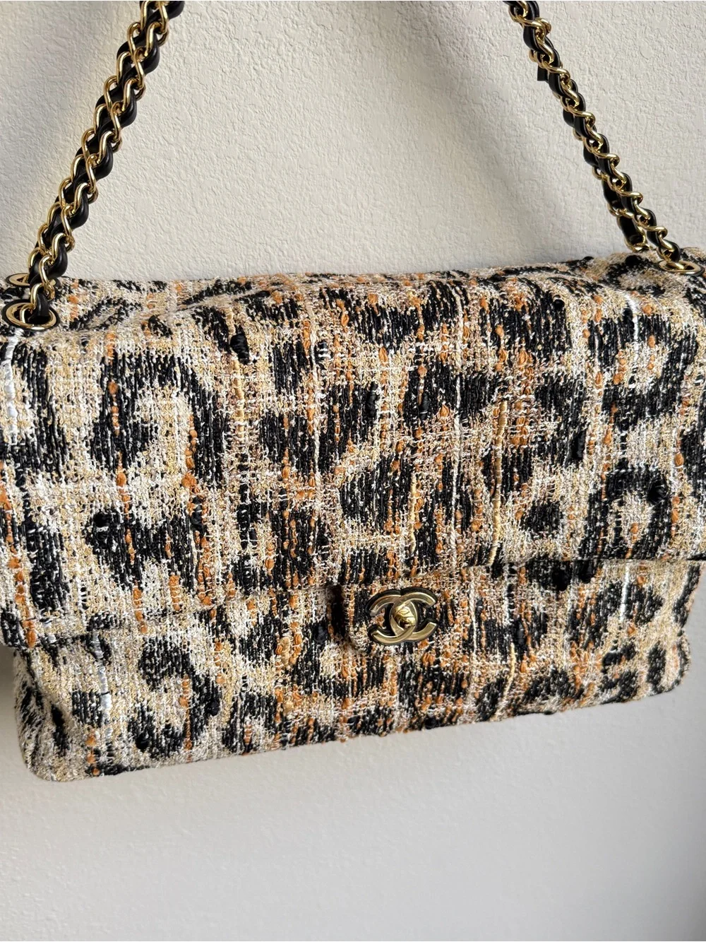 CHANEL Tweed Mixed Fibers Leopard Print Souplissimo Maxi Flap NWT